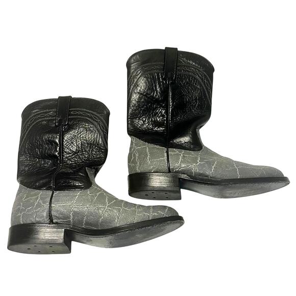 Exotic Dan Post Genuine Elephant Cowboy Boots Men's sz. 7 1/2D Grey and Black - Picture 1 of 8